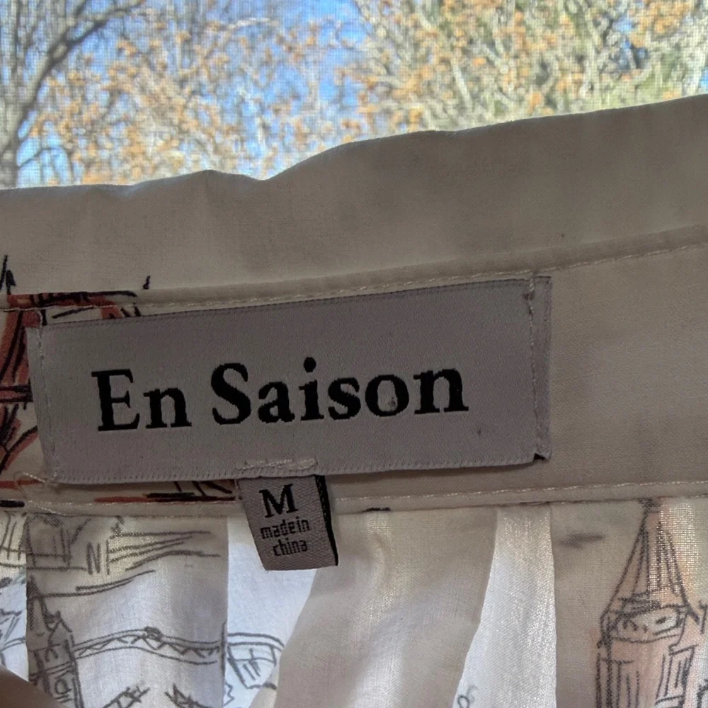 En Saison Travel Print Dress with Puff Sleeves, Tie Waist, Medium - Picture 13 of 13